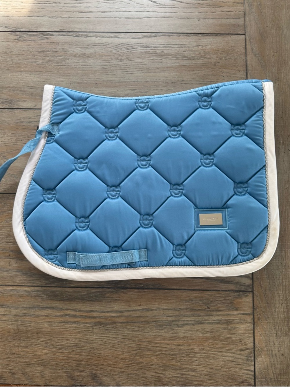 Equestrian StockholmQuilted Blue Satin Saddle Pad with White Trim